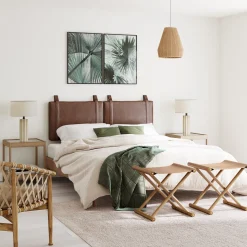 Upholstered Queen Wall Mount Headboard Brown