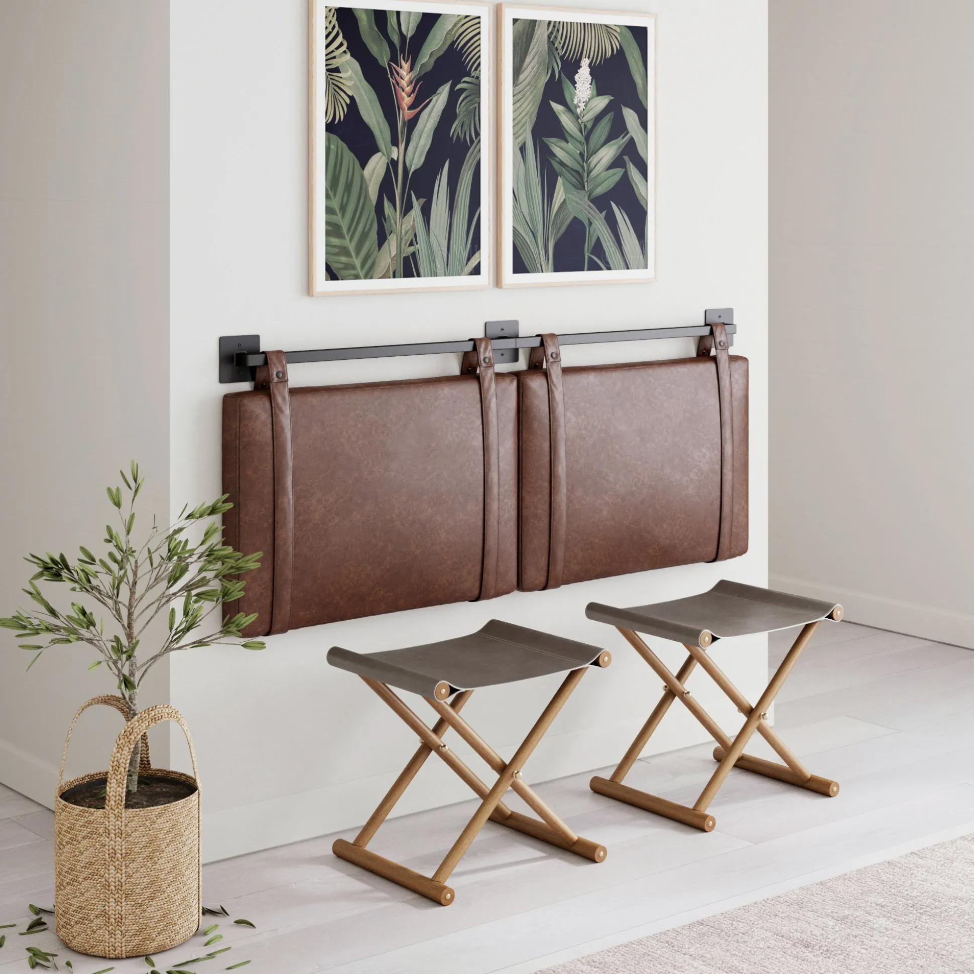 Upholstered Queen Wall Mount Headboard Brown