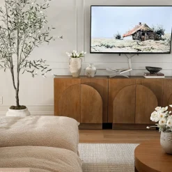 Wood Arched Kitchen Cabinet Credenza Light Brown (Set of 2)