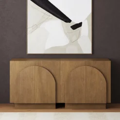 Wood Arched Kitchen Cabinet Credenza Light Brown (Set of 2)