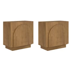 Wood Arched Kitchen Cabinet Credenza Light Brown (Set of 2)