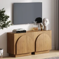 Wood Arched Kitchen Cabinet Credenza Light Brown (Set of 2)