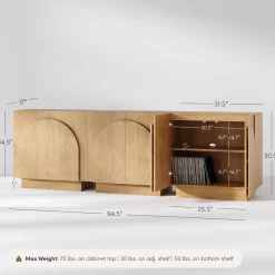 Wood Arched Kitchen Cabinet Credenza Light Brown (Set of 3)