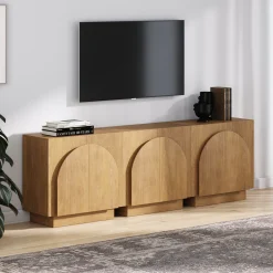 Wood Arched Kitchen Cabinet Credenza Light Brown (Set of 3)