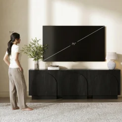 Wood Arched TV Console Stand for TVs up to 75" Black