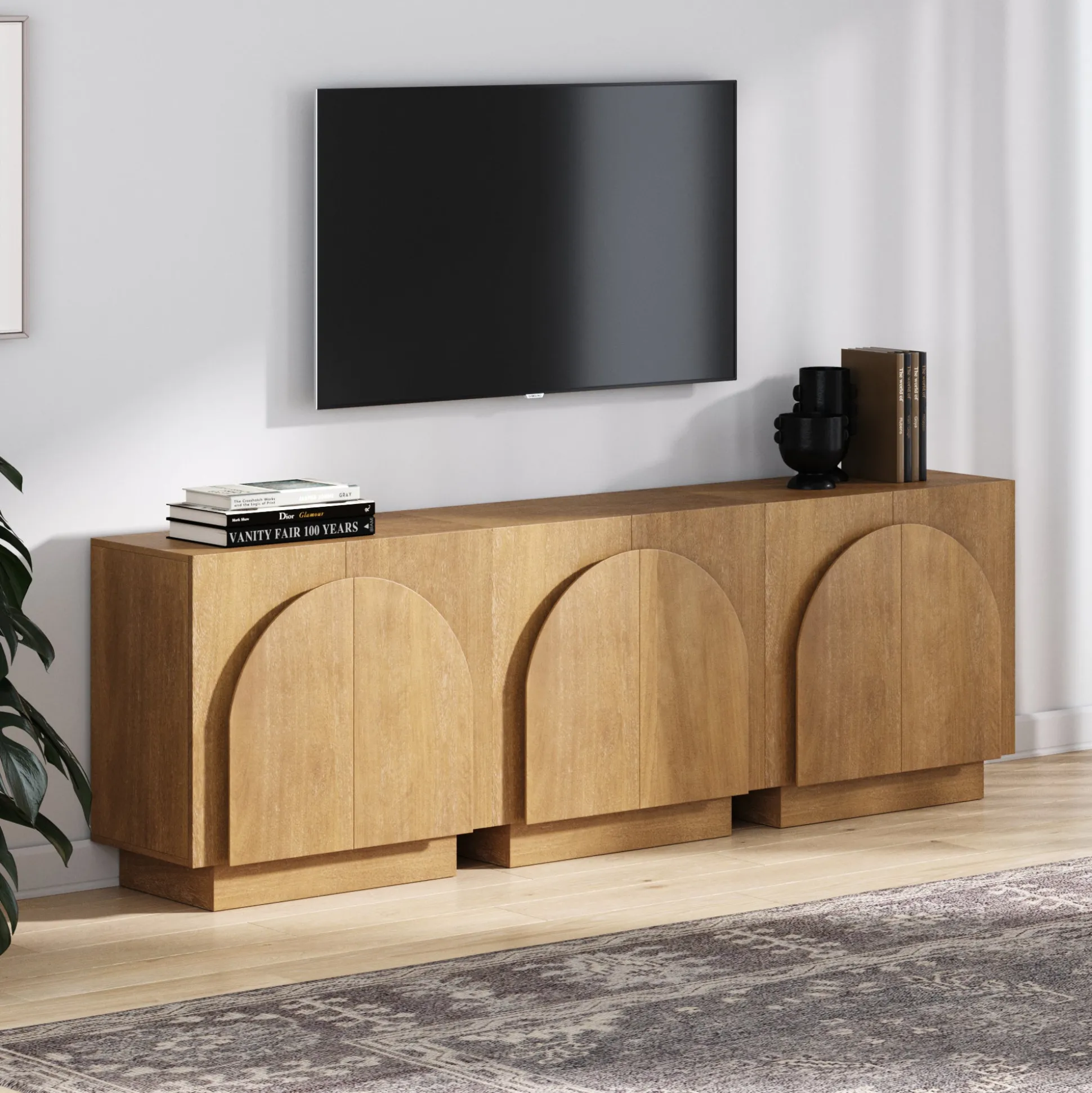 Wood Arched TV Console Stand for TVs up to 75" Brown