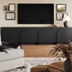 Wood Arched TV Console Stand for TVs up to 100" Black