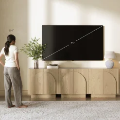 Wood Arched TV Console Stand for TVs up to 75" Gray Oak