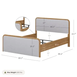 Wood Bed Frame in Feather Gray Upholstery | Size Queen