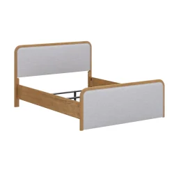 Wood Bed Frame in Feather Gray Upholstery | Size Queen