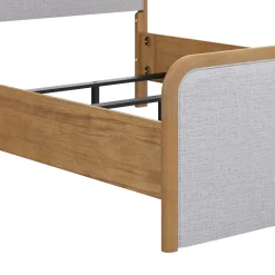 Wood Bed Frame in Feather Gray Upholstery | Size Queen