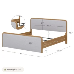 Wood Bed Frame in Feather Gray Upholstery | Size King