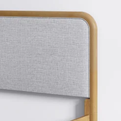 Wood Bed Frame in Feather Gray Upholstery | Size King