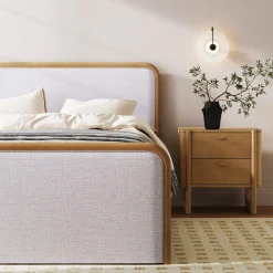 Wood Bed Frame in Feather Gray Upholstery | Size King