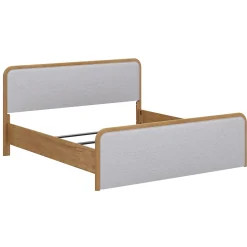 Wood Bed Frame in Feather Gray Upholstery | Size King