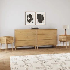 Wood Bedroom Set with 2 Dressers and 2 Nightstands Light Acacia