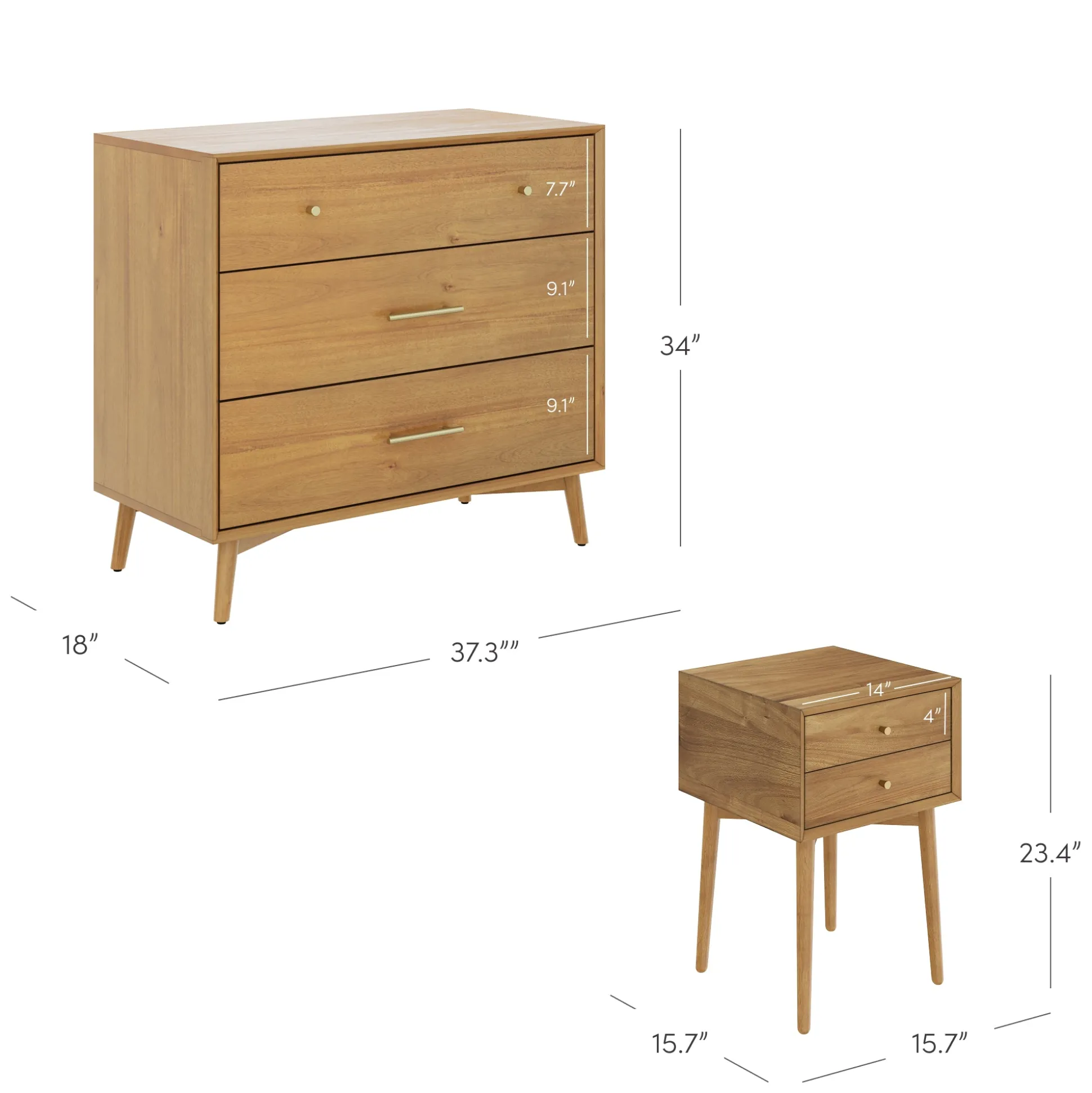 Wood Bedroom Set with 2 Dressers and 2 Nightstands Light Acacia