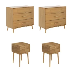Wood Bedroom Set with 2 Dressers and 2 Nightstands Light Acacia