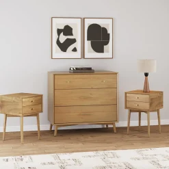 Wood Bedroom Set with Dresser and 2 Nightstands Light Acacia