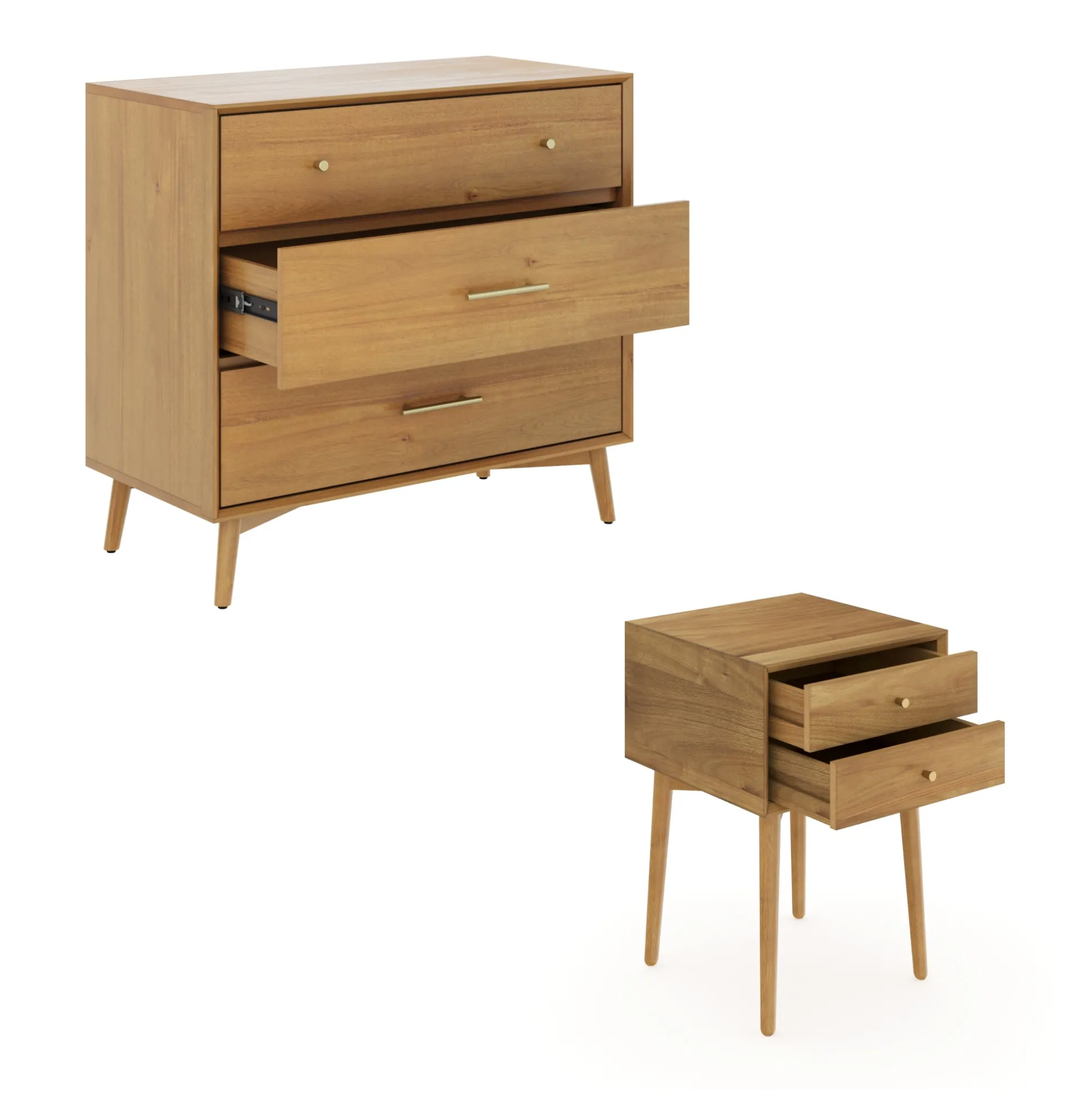 Wood Bedroom Set with Dresser and 2 Nightstands Light Acacia