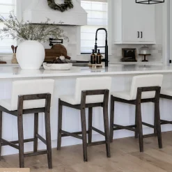 Wood Boucle Counter Height Bar Stool Dark Brown
