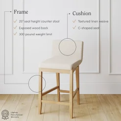 Wood Boucle Counter Height Bar Stool Warm Pine