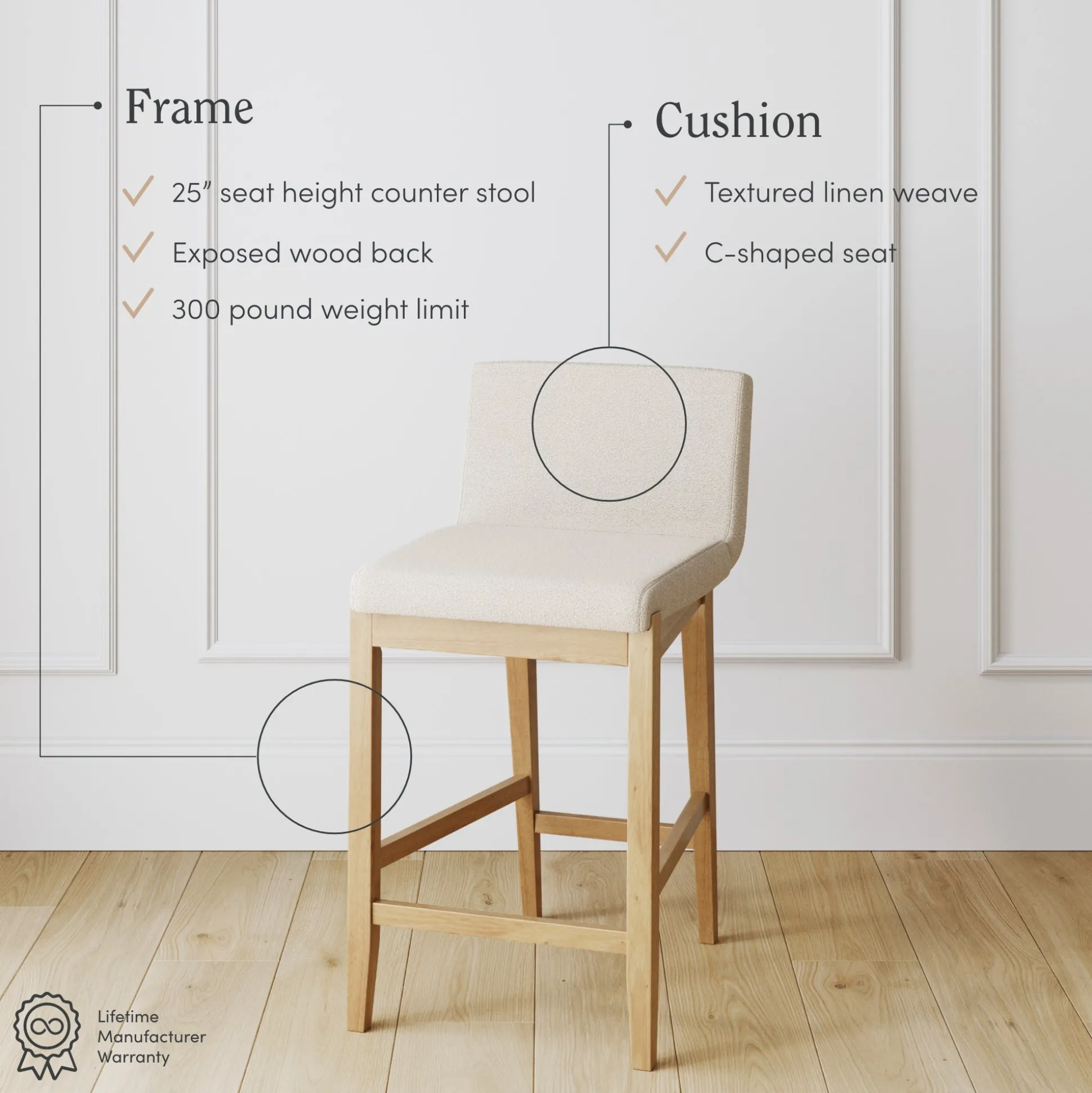 Wood Boucle Counter Height Bar Stool Warm Pine