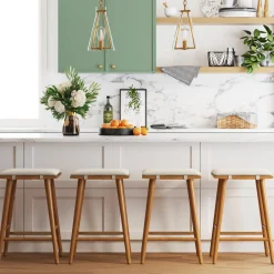 Wood & Boucle Counter Height Bar Stools Brown