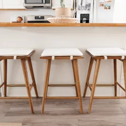 Wood & Boucle Counter Height Bar Stools Brown