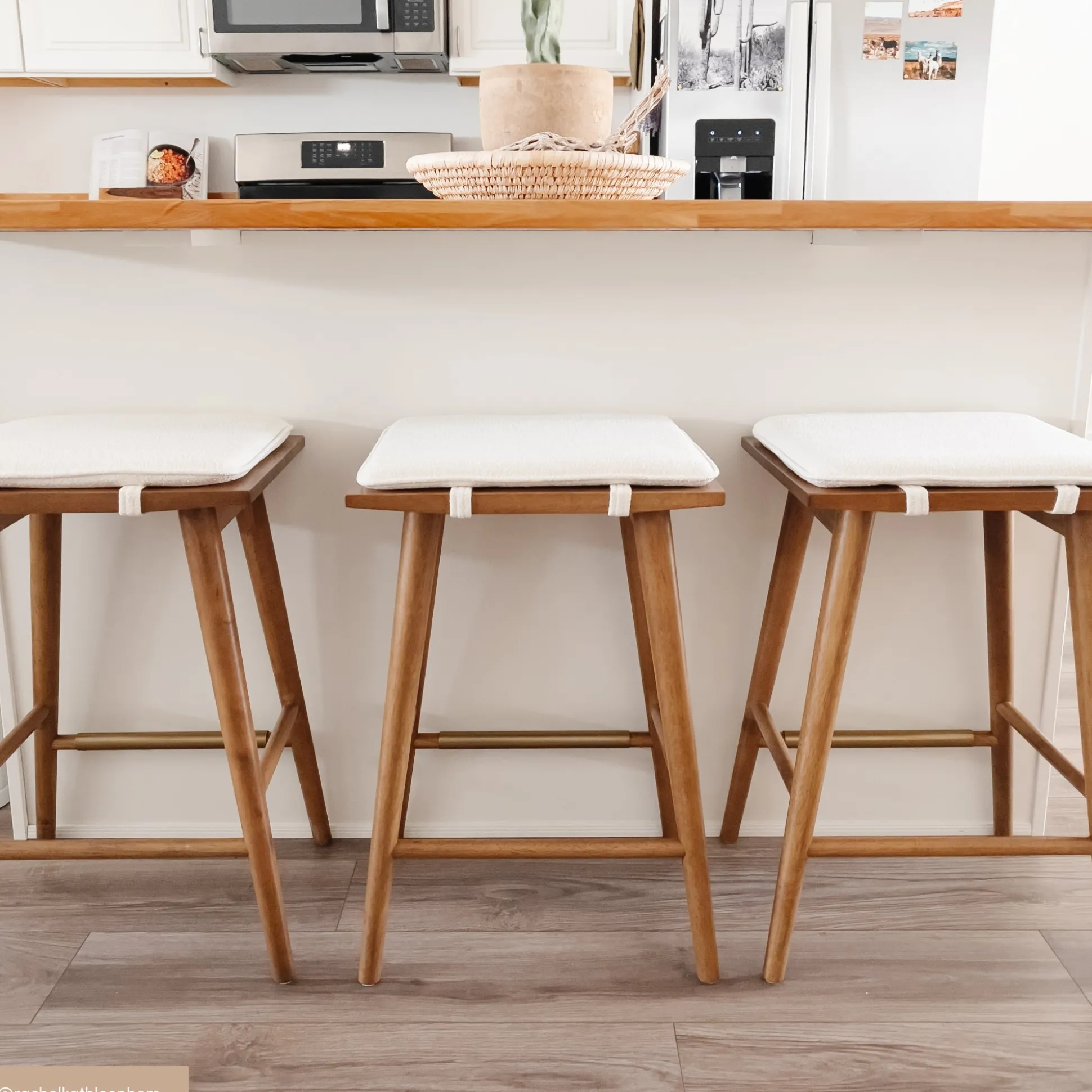 Wood & Boucle Counter Height Bar Stools Brown