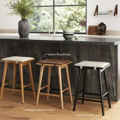 Wood & Boucle Counter Height Bar Stool Black