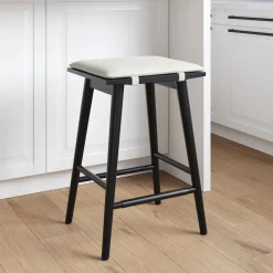 Wood & Boucle Counter Height Bar Stool Black
