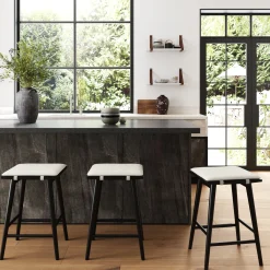 Wood & Boucle Counter Height Bar Stool Black