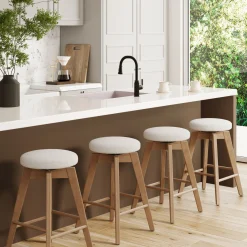 Wood Boucle Counter Height Swivel Counter Stool White Oak (Set of 4)