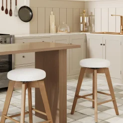 Wood Boucle Counter Height Swivel Counter Stool White Oak (Set of 2)