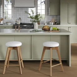 Wood Boucle Counter Height Swivel Counter Stool White Oak (Set of 2)