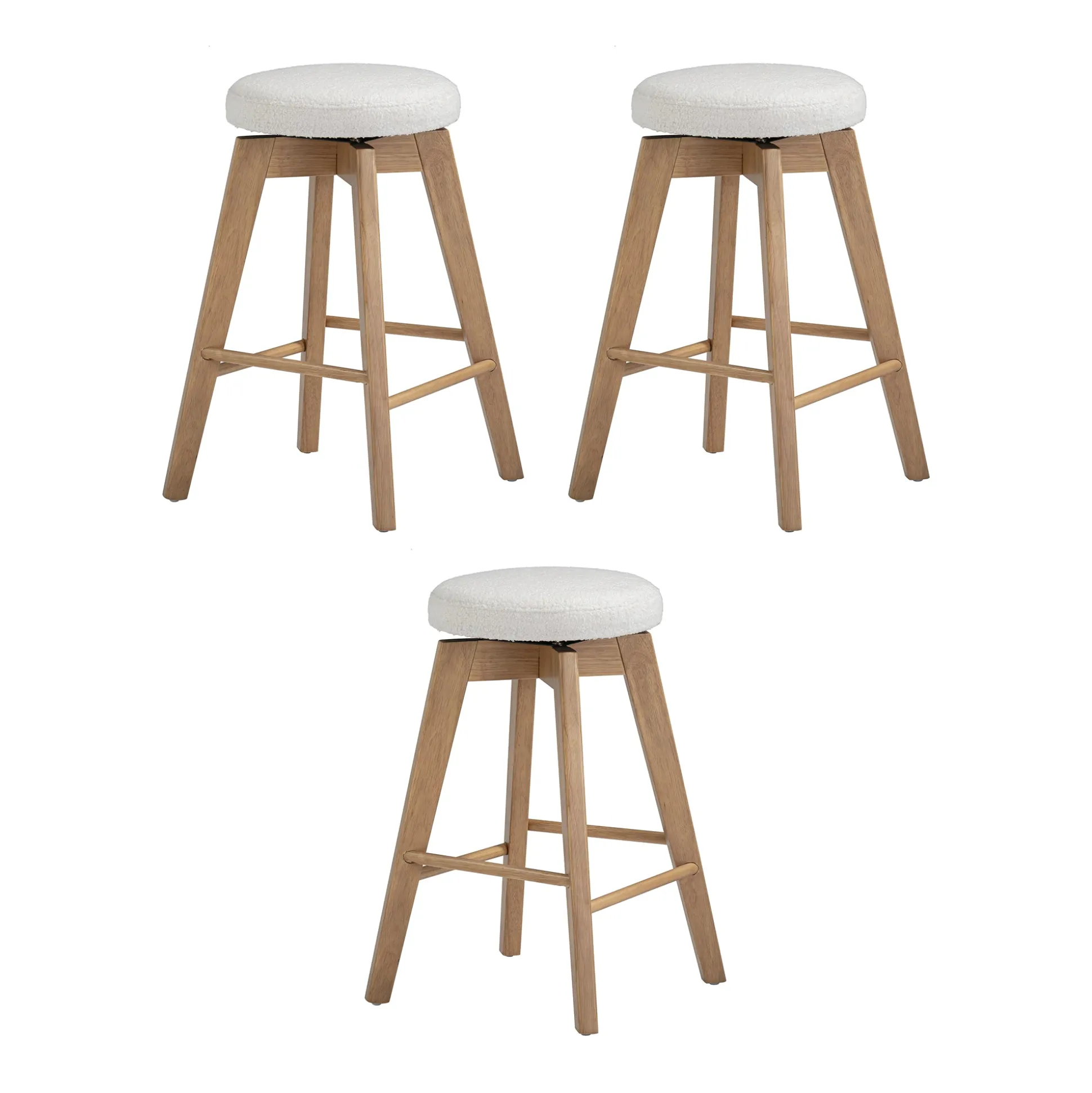 Wood Boucle Counter Height Swivel Counter Stool White Oak (Set of 3)
