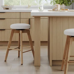 Wood Boucle Counter Height Swivel Counter Stool White Oak (Set of 3)