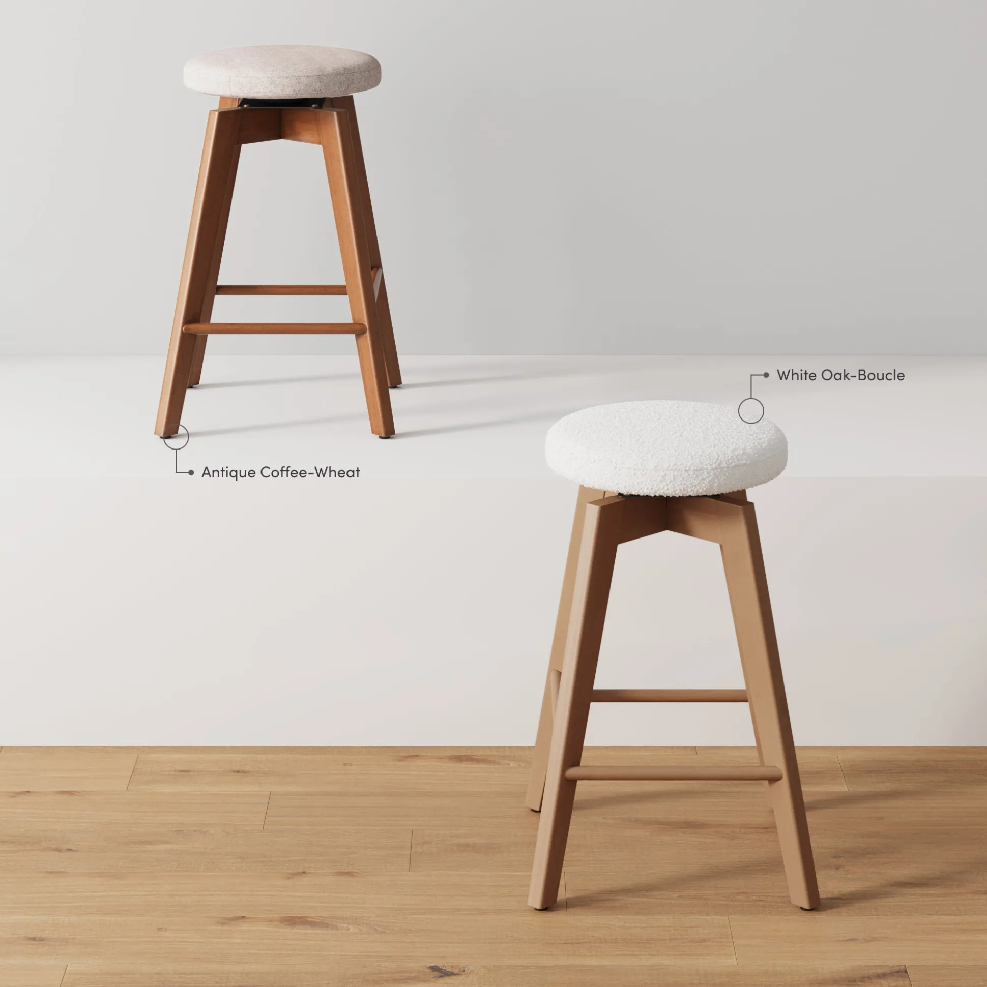 Wood Boucle Counter Height Swivel Counter Stool White Oak (Set of 3)