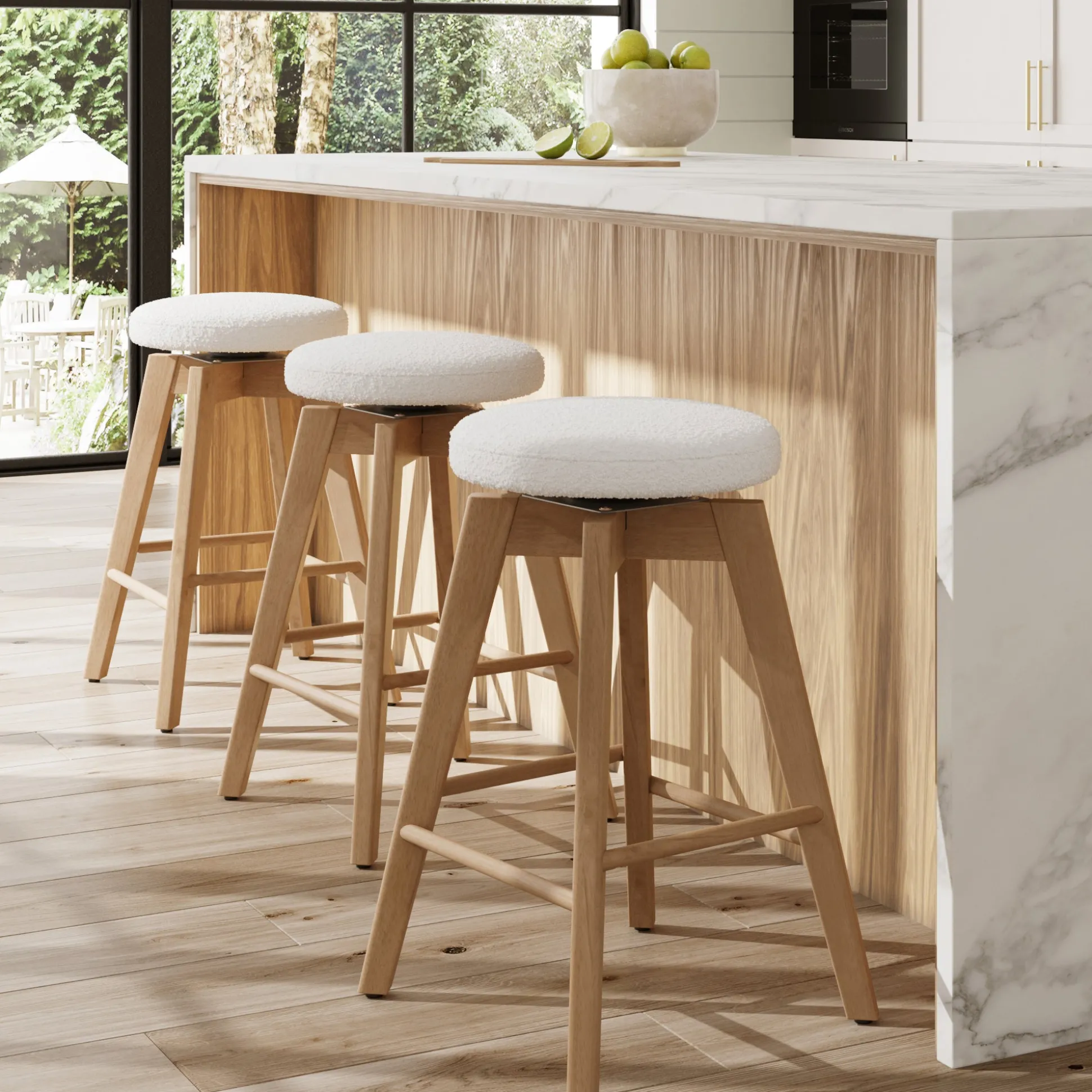 Wood Boucle Counter Height Swivel Counter Stool White Oak (Set of 3)