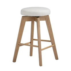 Wood Boucle Counter Height Swivel Counter Stool White Oak