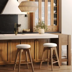 Wood Boucle Counter Height Swivel Counter Stool White Oak
