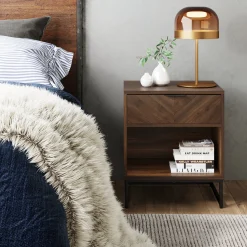 Wood Cabinet Herringbone Nightstand Walnut