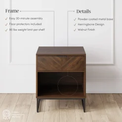 Wood Cabinet Herringbone Nightstand Walnut