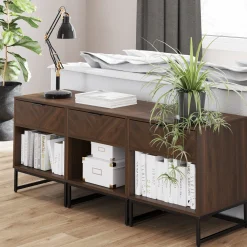 Wood Cabinet Herringbone Nightstand Walnut