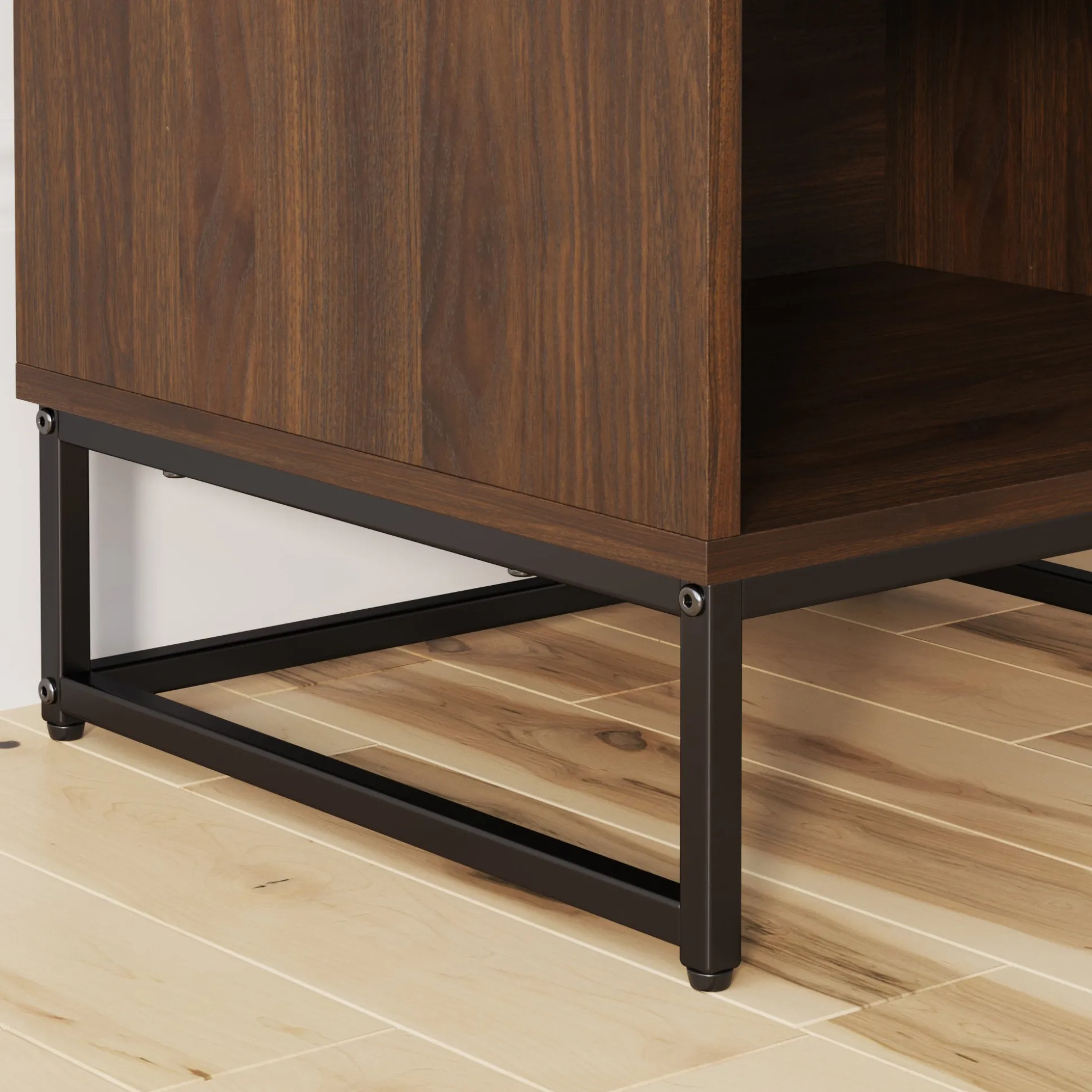 Wood Cabinet Herringbone Nightstand Walnut