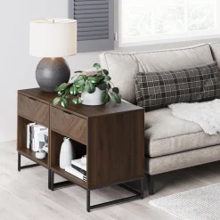 Wood Cabinet Herringbone Nightstand Walnut