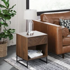 Wood Cabinet Herringbone Nightstand Walnut