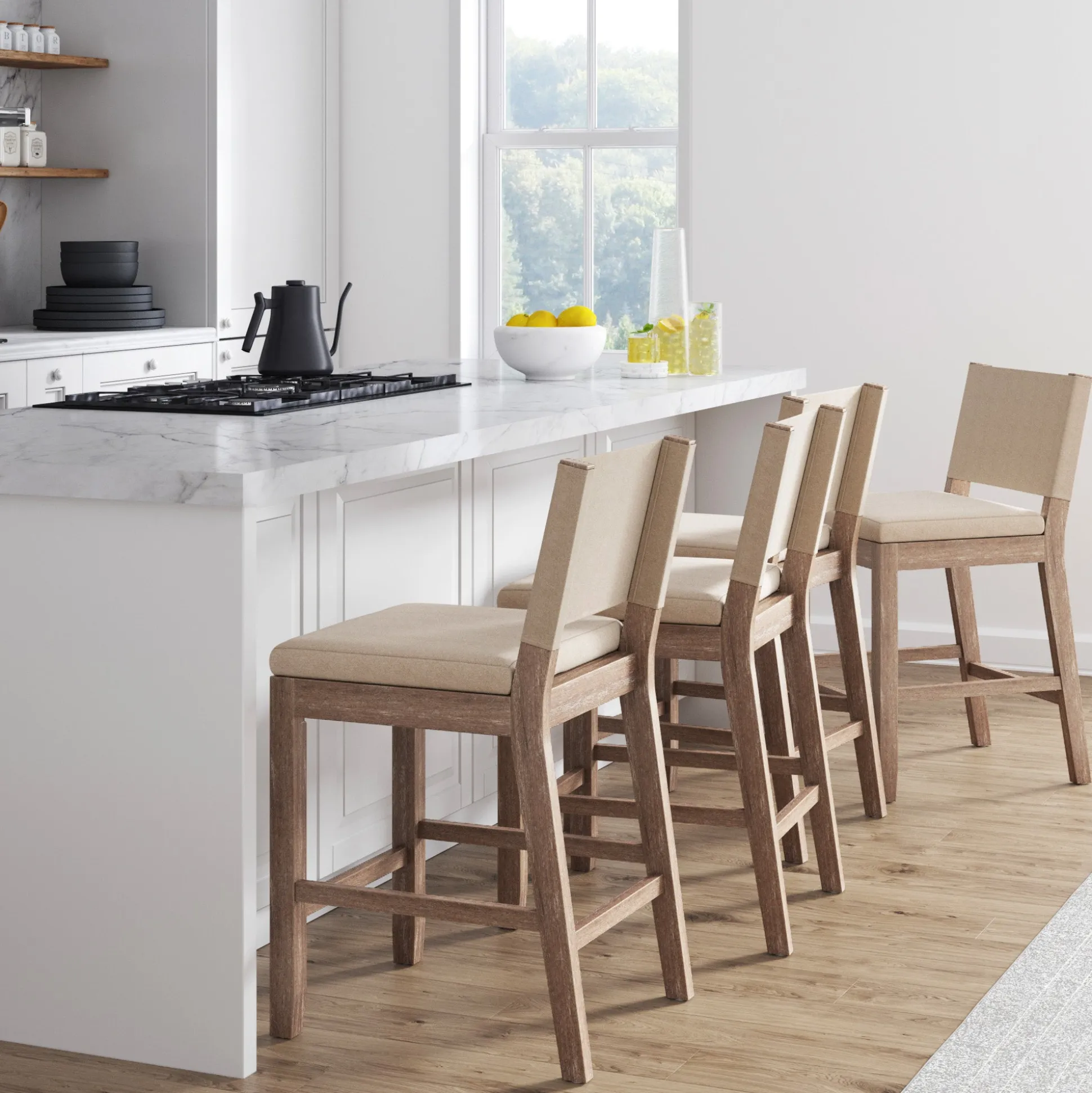 Wood Counter Height Bar Stools Light Brown Flax (Set of 4)
