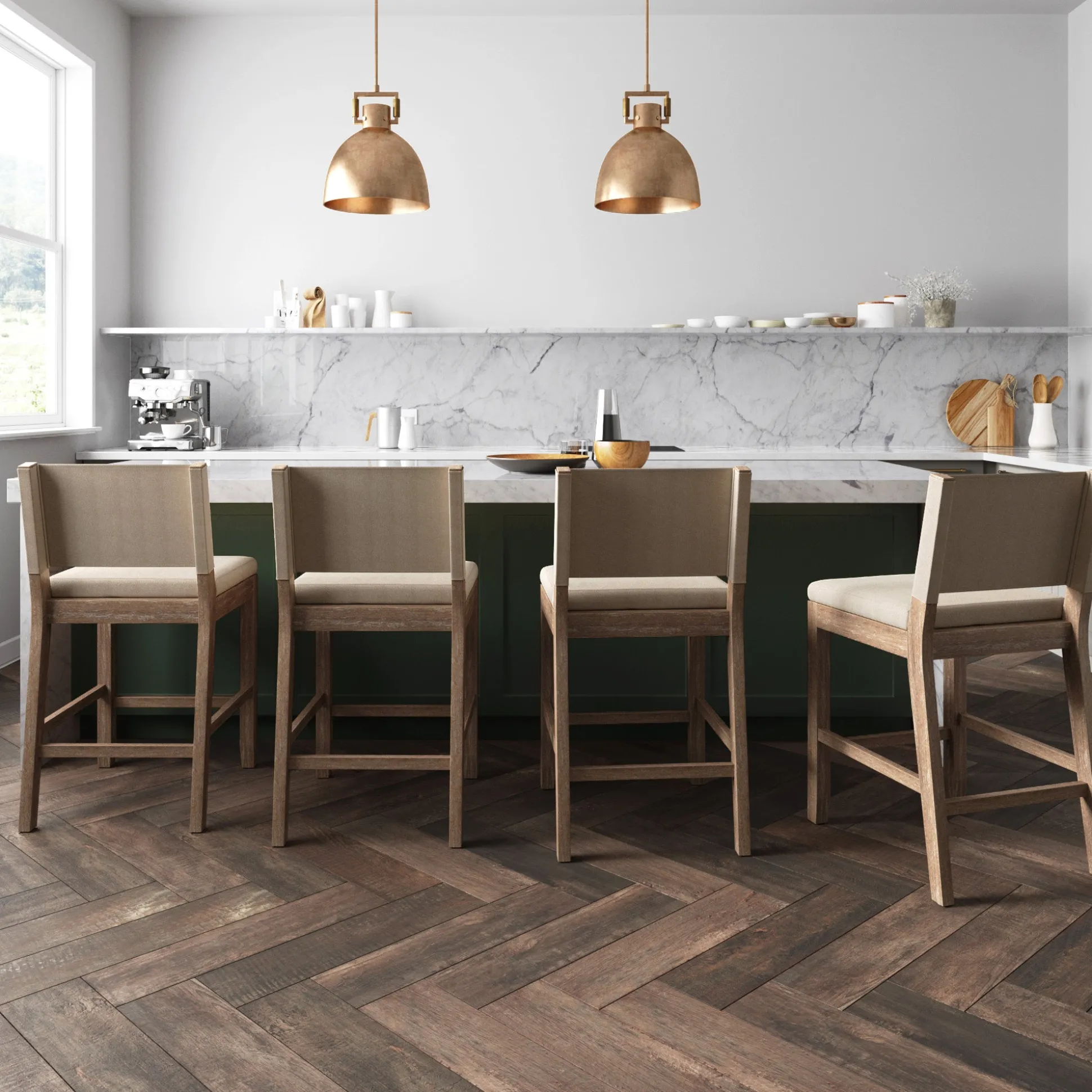 Wood Counter Height Bar Stools Light Brown Flax (Set of 4)